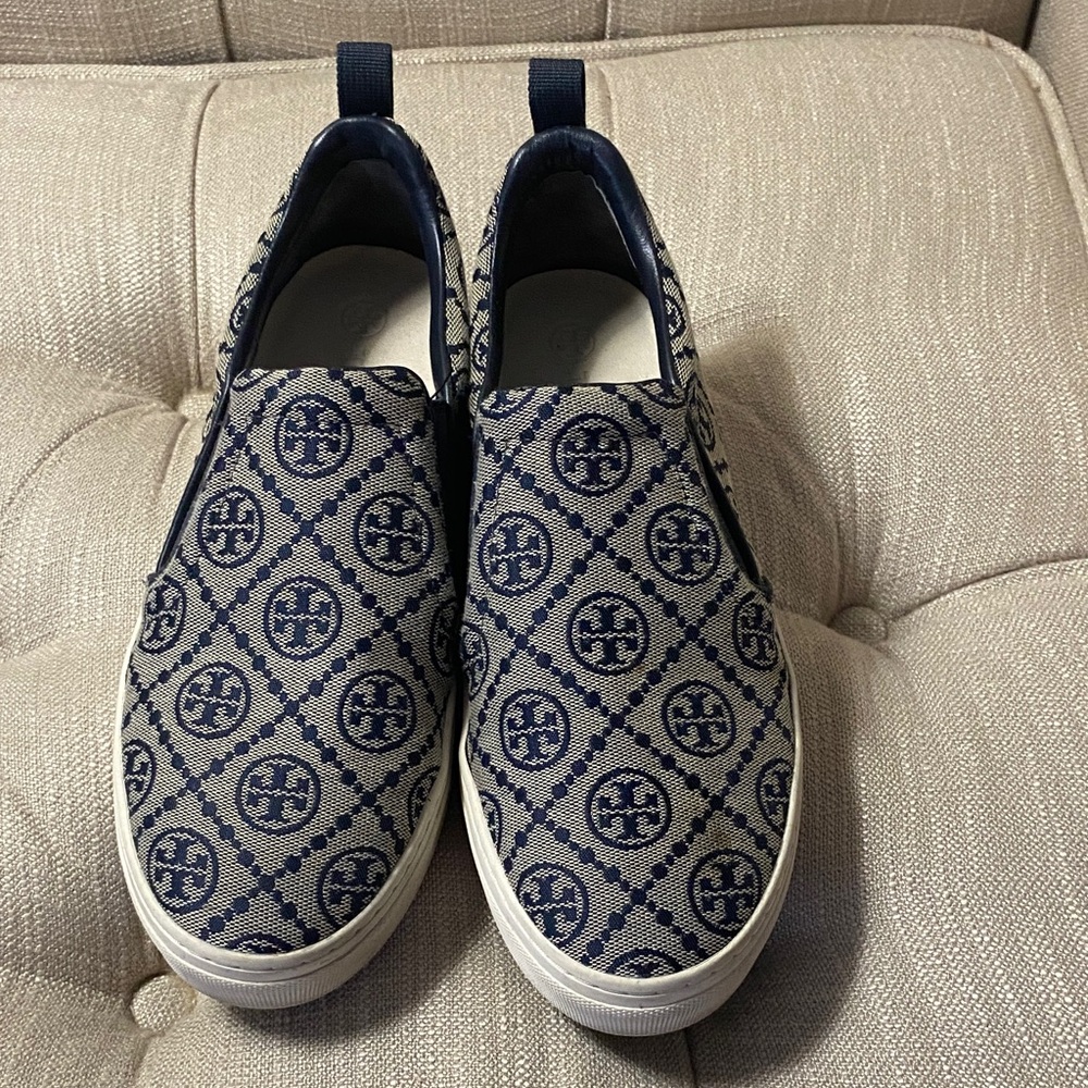 Tory Burch Navy and Cream Patterned Women's Sneakers